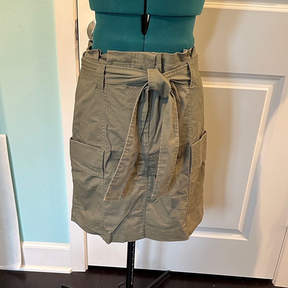 LOFT Olive Midi Skirt with Tie Belt